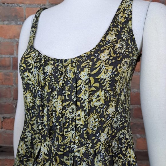 Intimately Free People Babydoll Tiered Top Sleeveless Brown Gold White Print XS - Picture 3 of 7